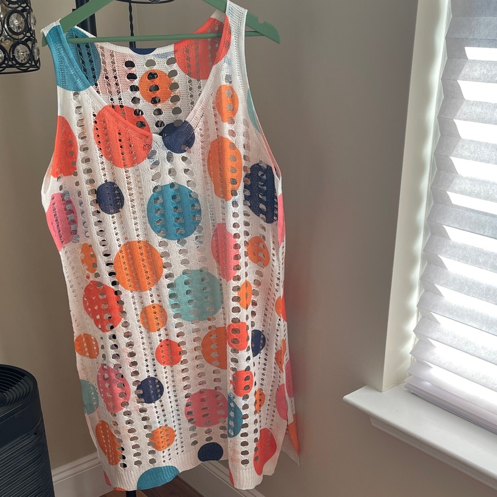 Women’s White Polka Dot Crochet Swim Coverup - Multicolor - Picture 5 of 6